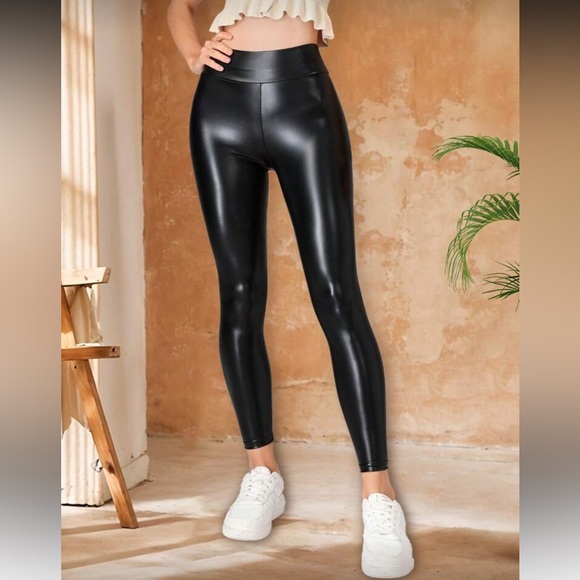 Black Faux Leather Leggings - Picture 1 of 5